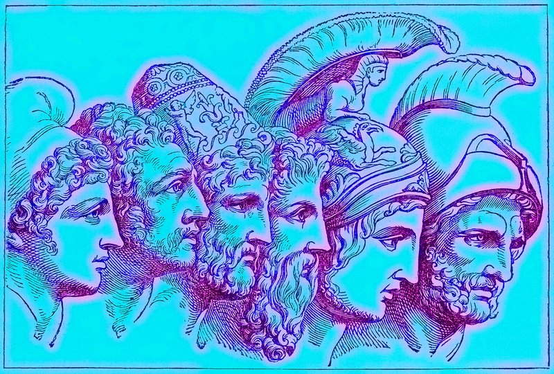 The Heroes of the Trojan War: Paris, Diomedes, Odysseus, Nestor, Achilles, Agamemnon by English School