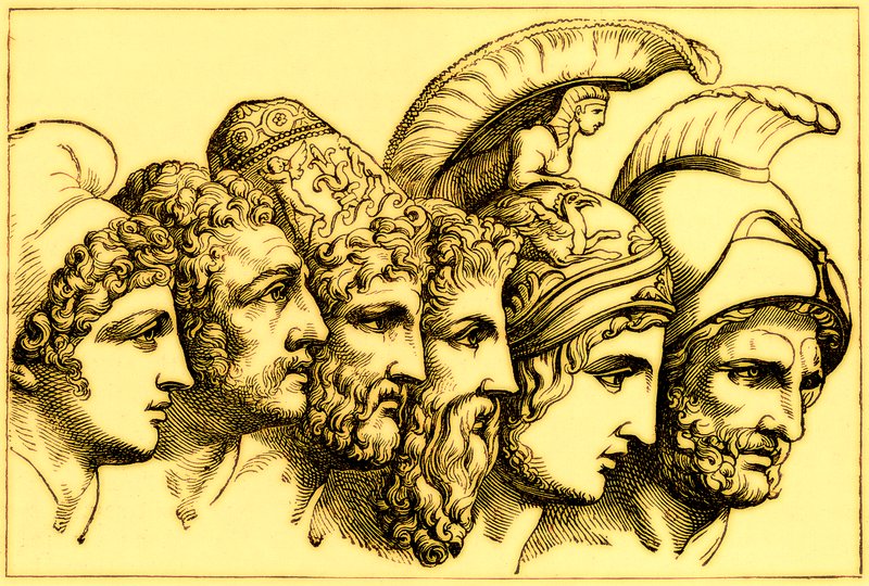 The Heroes of the Trojan War: Paris, Diomedes, Odysseus, Nestor, Achilles, Agamemnon by English School