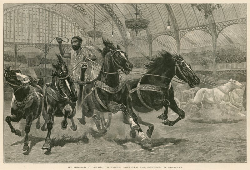 The Hippodrome at Olympia, the National Agricultural Hall, Kensington, London: The Chariot Race by English School