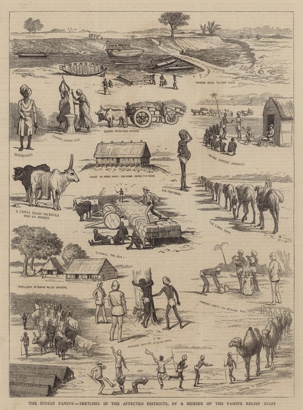 The Indian Famine, Sketches in the Affected Districts, by a Member of the Famine Relief Staff (engraving) by English School