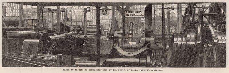 Group of objects in steel exhibited by Mr Krupp of Essen, Prussia by English School