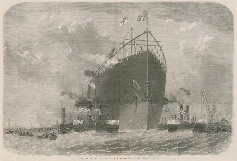 The Leviathan towed to her moorings off Deptford by English School