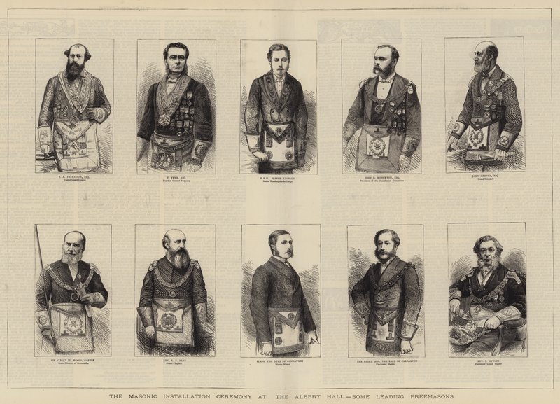 The Masonic Installation Ceremony at the Albert Hall, Some Leading Freemasons (engraving) by English School