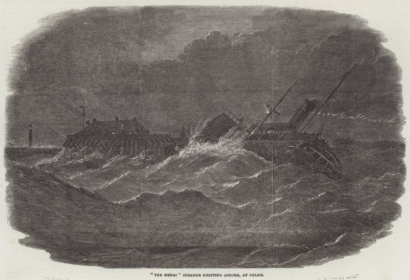 The Menai Steamer drifting Ashore, at Calais by English School