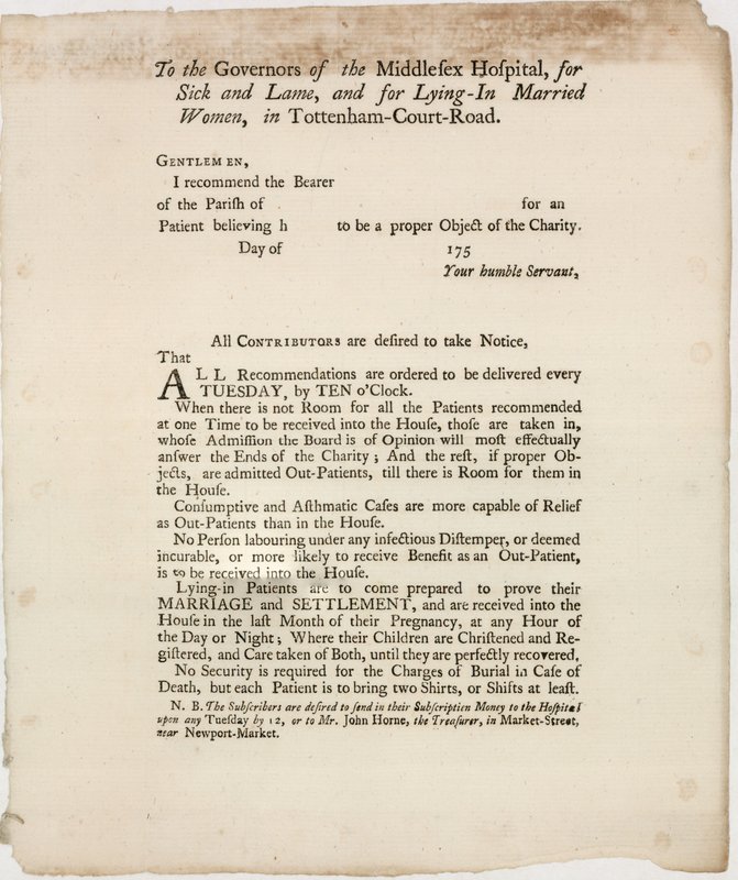 The Middlesex Hospital, near Oxford Street. Recommendation Letter by English School