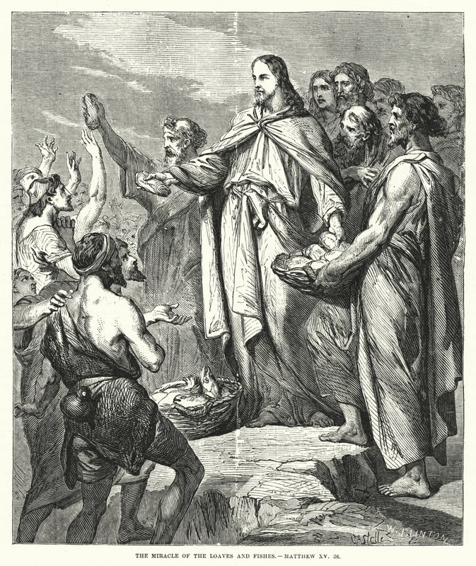 The Miracle of the Loaves and Fishes, Matthew XV, 36 by English School
