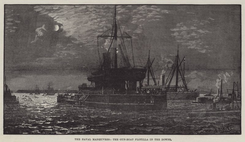 The Naval Manoeuvres, the Gun-Boat Flotilla in the Downs by English School