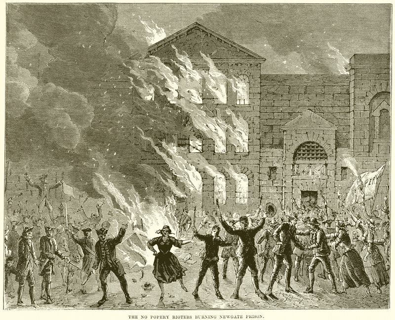 The No Popery Rioters burning Newgate Prison by English School