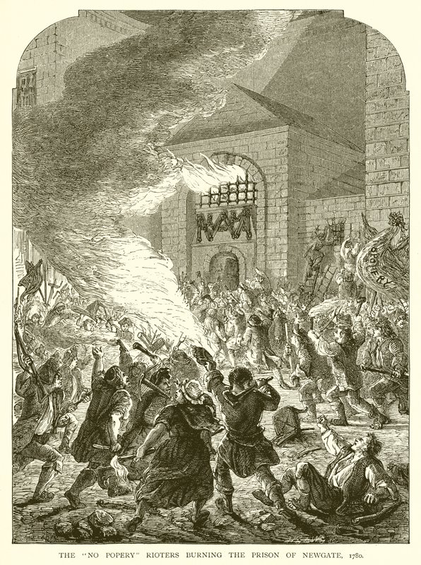 The No Popery Rioters burning the Prison of Newgate, 1780 by English School