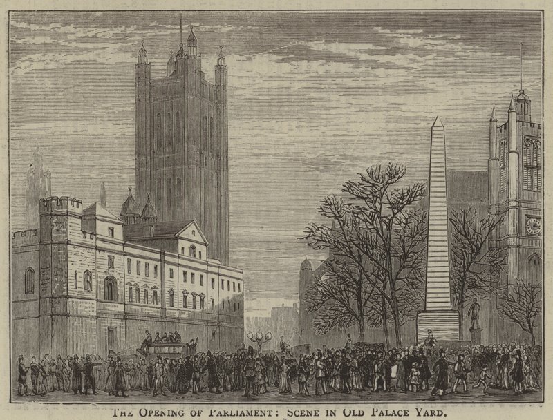 The Opening of Parliament, Scene in Old Palace Yard (engraving) by English School