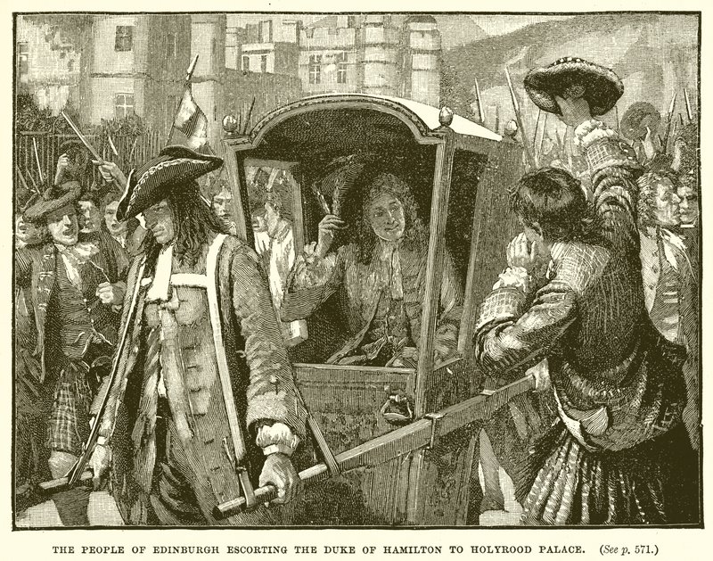 The People of Edinburgh Escorting the Duke of Hamilton to Holyrood Palace by English School