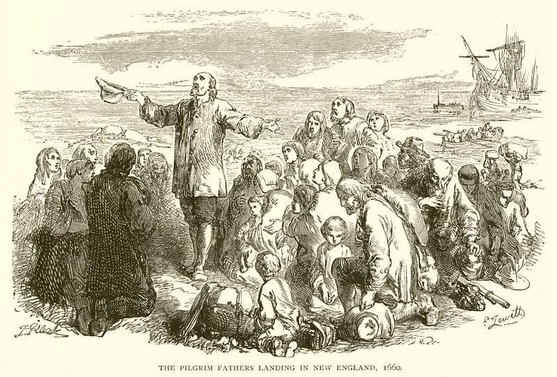 The Pilgrim Fathers landing in New England, 1660 by English School