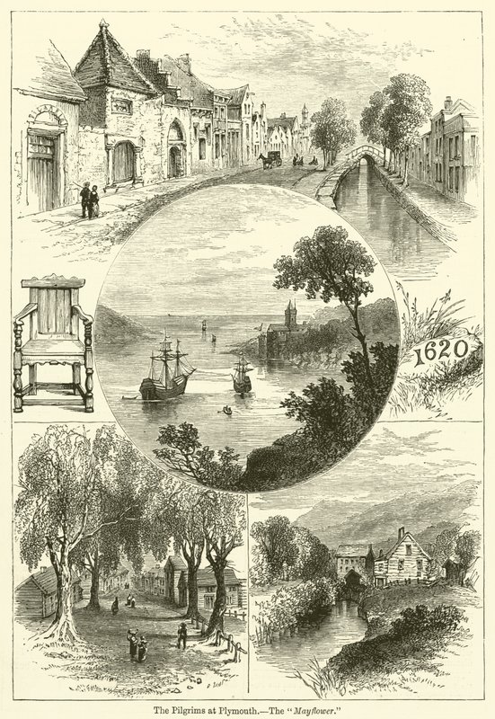 The Pilgrims at Plymouth, The Mayflower by English School