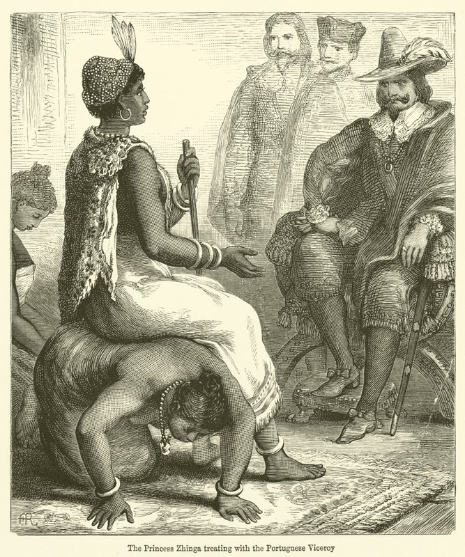 The Princess Zhinga Treating with the Portuguese Viceroy by English School