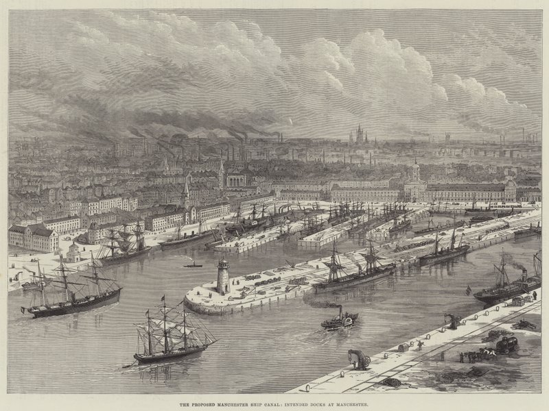 The Proposed Manchester Ship Canal, Intended Docks at Manchester by English School