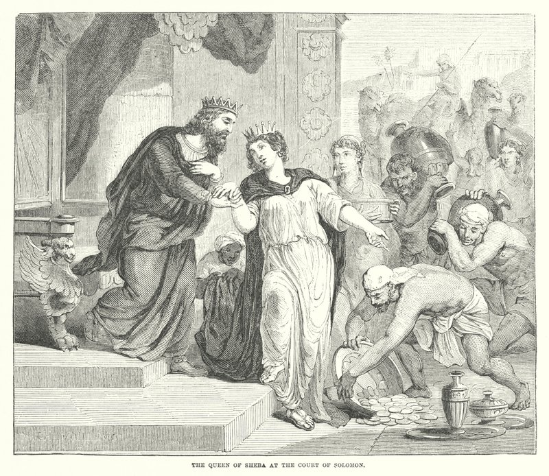 The Queen of Sheba at the Court of Solomon (engraving) by English School