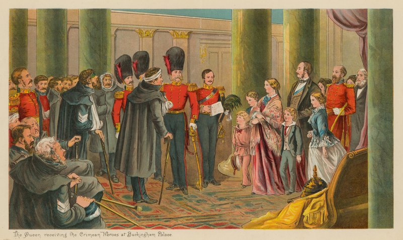 The Queen receiving the Crimean Heroes at Buckingham Palace by English School