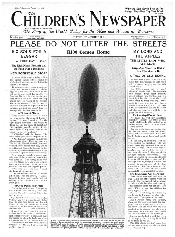 The R100 Airship Comes Home, front page of 