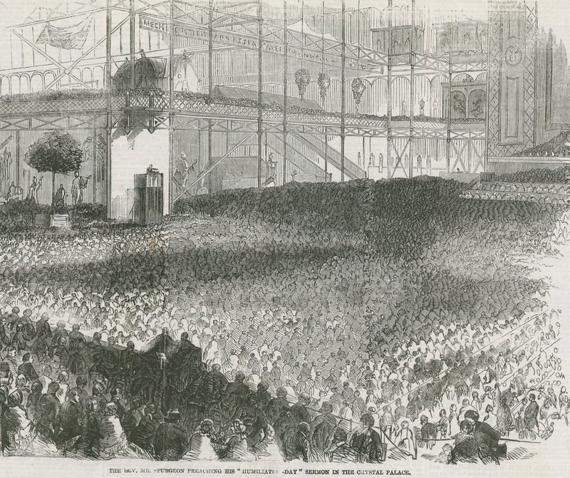 The Reverend Charles Haddon Spurgeon preaching his Humiliation Day sermon in the Crystal Palace by English School