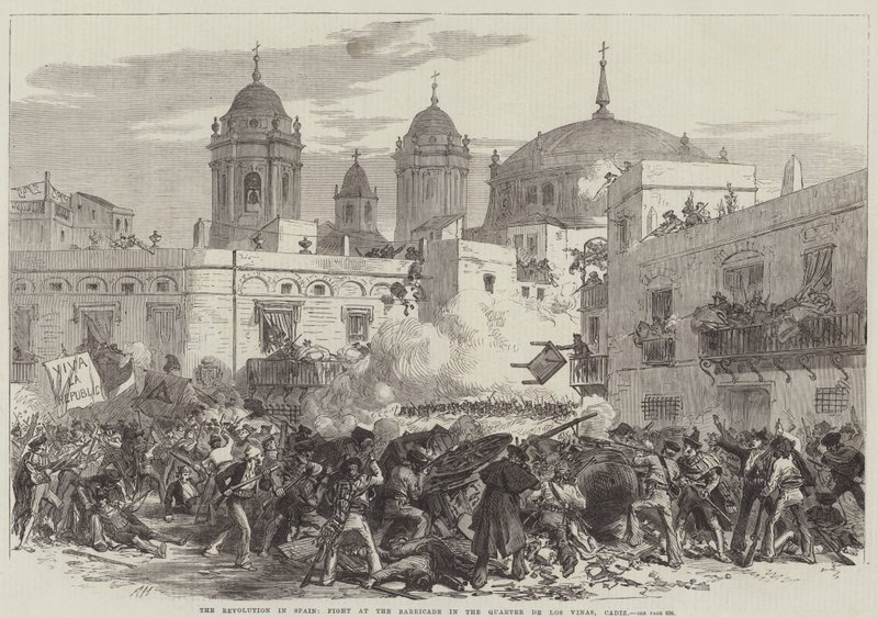 The Revolution in Spain, Fight at the Barricade in the Quarter de Los Vinas, Cadiz by English School
