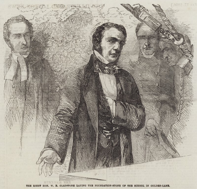 The Right Honourable W E Gladstone laying the Foundation-Stone of the School in Golden-Lane by English School