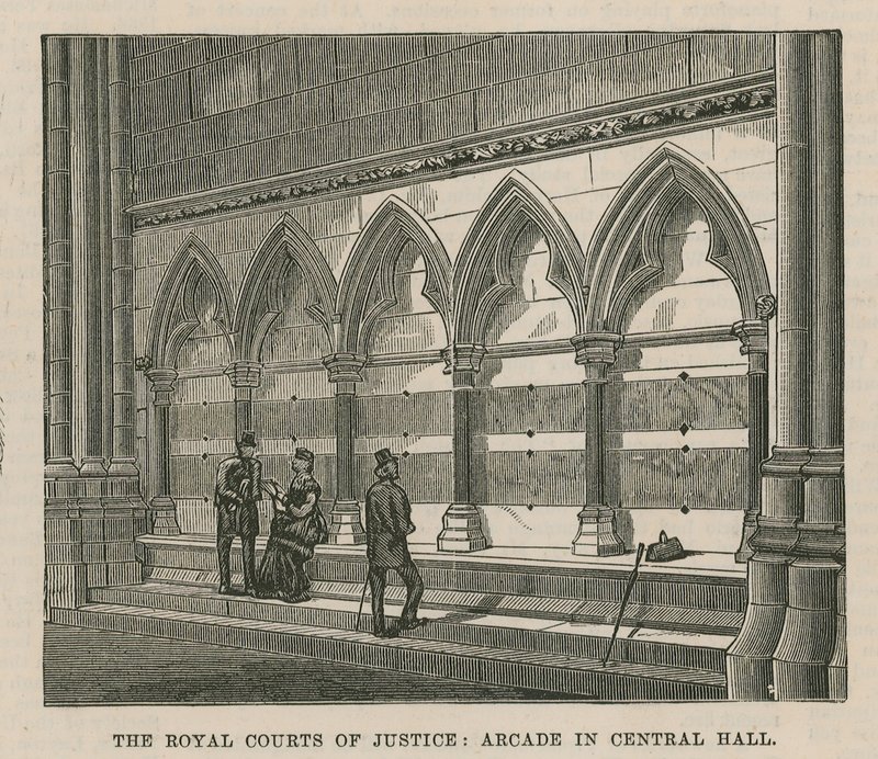 The Royal Courts of Justice: Arcade in Central Hall by English School