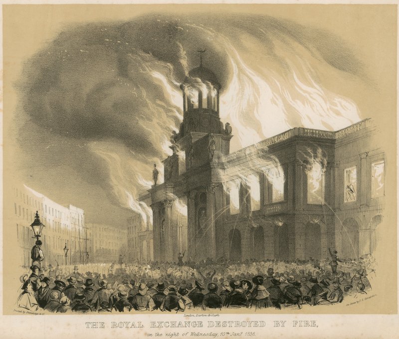 The Royal Exchange, London, Destroyed by Fire on the Night of 10 January 1838 by English School