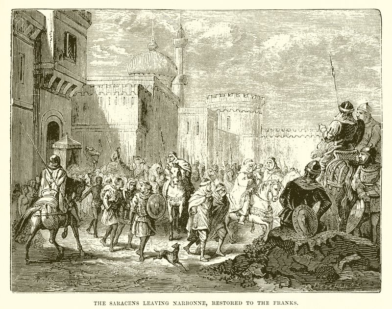 The Saracens Leaving Narbonne, Restored to the Franks by English School