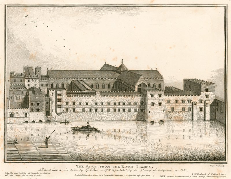 The Savoy, London, from the River Thames by English School