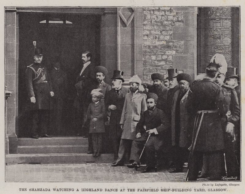 The Shahzada watching a Highland Dance at the Fairfield Ship-Building Yard, Glasgow by English School