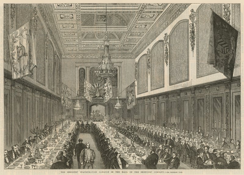 The Sheriffs Inauguration Banquet in the Hall of the Skinners Company by English School
