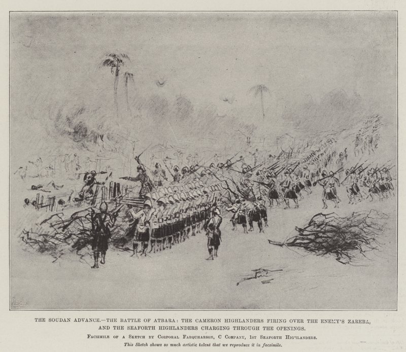 The Soudan Advance, the Battle of Atbara, the Cameron Highlanders Firing over the Enemy