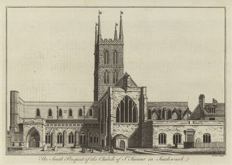 The South Prospect of the Church of St Saviour in Southwark by English School
