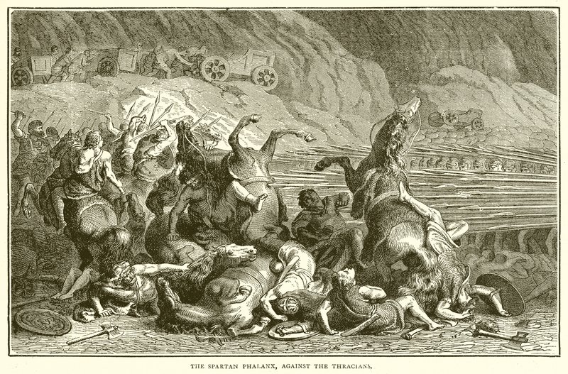 The Spartan Phalanx against the Thracians by English School