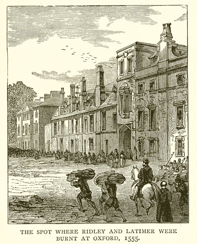 The Spot where Ridley and Latimer were Burnt at Oxford, 1555 by English School