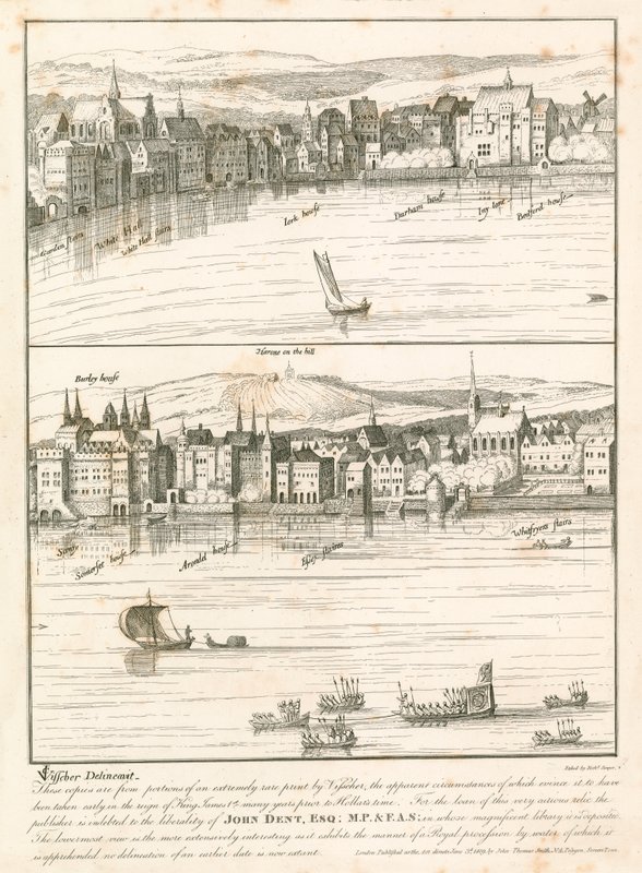 The Strand, London, from the River Thames in the 17th century by English School
