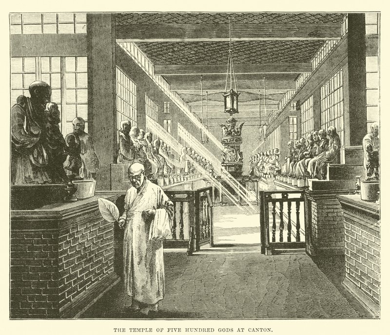 The Temple of Five Hundred Gods at Canton by English School