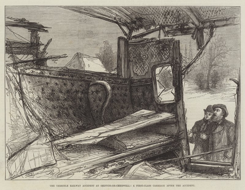 The Terrible Railway Accident at Shipton-on-Cherwell, a First-Class Carriage after the Accident by English School