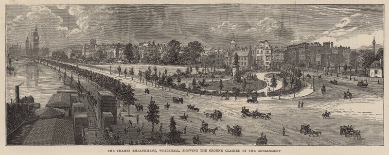 The Thames Embankment, Whitehall, showing the ground claimed by the Government by English School