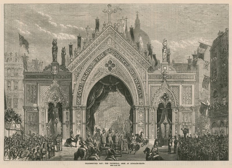 The Thanksgiving Day: The Triumphal Arch at Ludgate Hill by English School