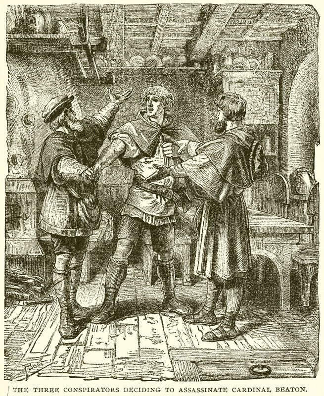 The Three Conspirators Deciding to Assassinate Cardinal Beaton by English School