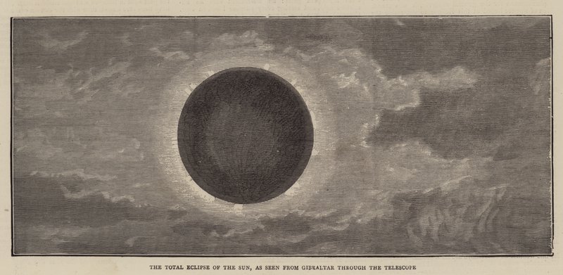 The Total Eclipse of the Sun, as seen from Gibraltar through the Telescope by English School
