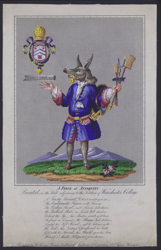The Trusty Servant, painted on the wall adjoining the kitchen of Winchester College, Hampshire, by the English poet John Hoskins in 1579 by English School