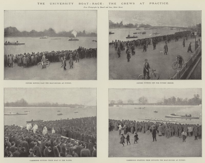 The University Boat-Race, the Crews at Practice by English School