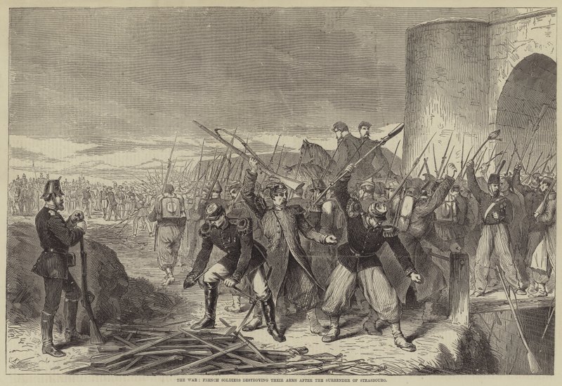 The War, French Soldiers destroying their Arms after the Surrender of Strasbourg by English School