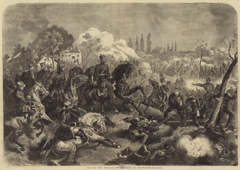 The War, King William and his Staff at Gravelotte by English School