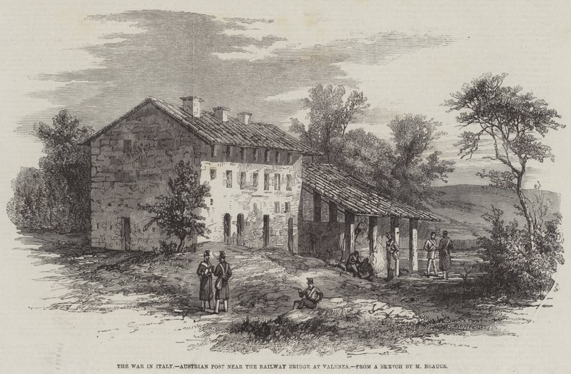 The War in Italy, Austrian Post near the Railway Bridge at Valenza by English School