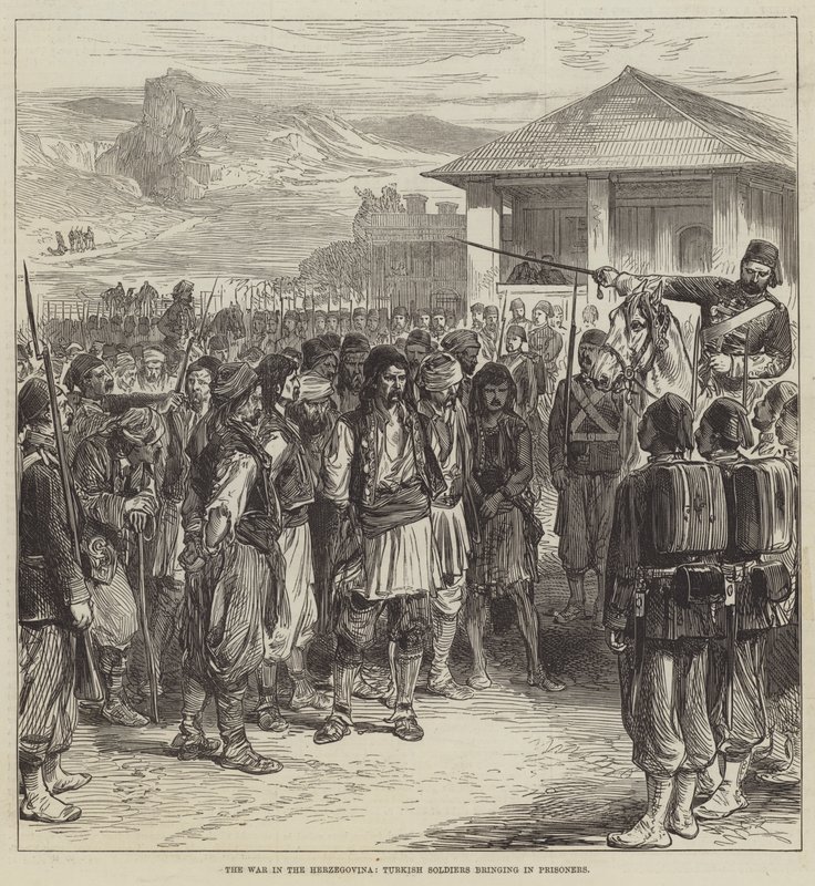 The War in the Herzegovina, Turkish Soldiers bringing in Prisoners by English School
