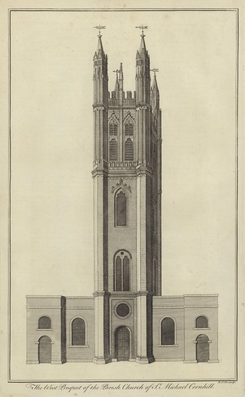 The West Prospect of the Parish Church of St Michael, Cornhill, London by English School