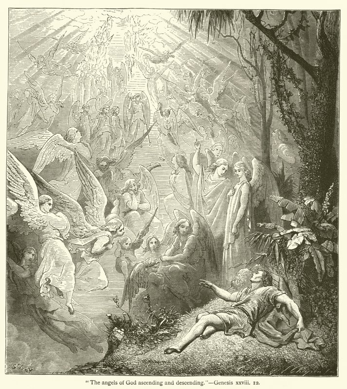 The angels of God ascending and descending, Genesis, xxviii by English School